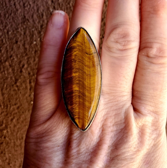 New Huge Tiger Eye 925 Silver Statement Ring. - Picture 3 of 15